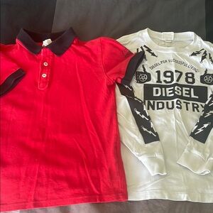 Diesel Kids Red Polo Shirt and White Long Sleeve Top